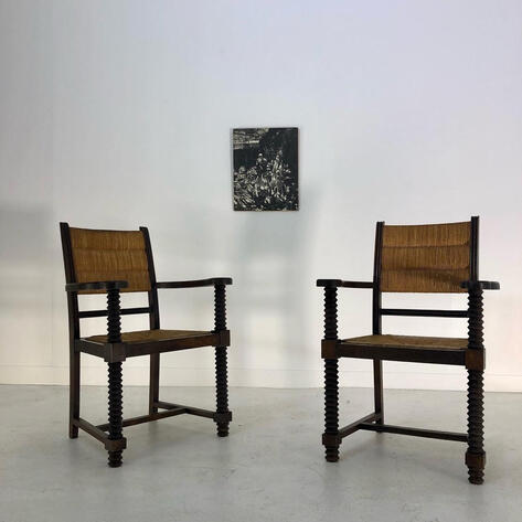 Pair of 1950 rustic modern armchairs 