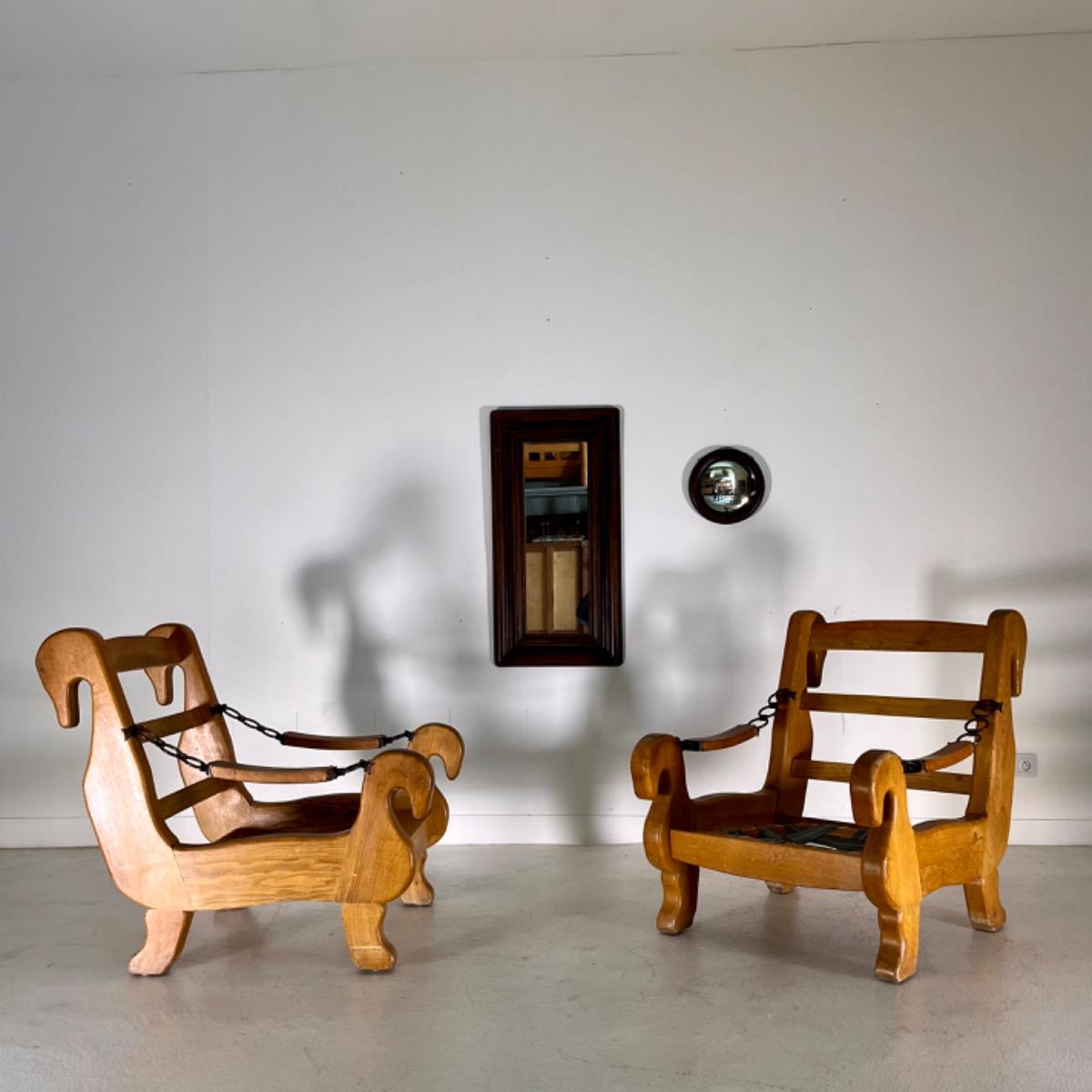 Pair of 1960 French brutalist armchairs 