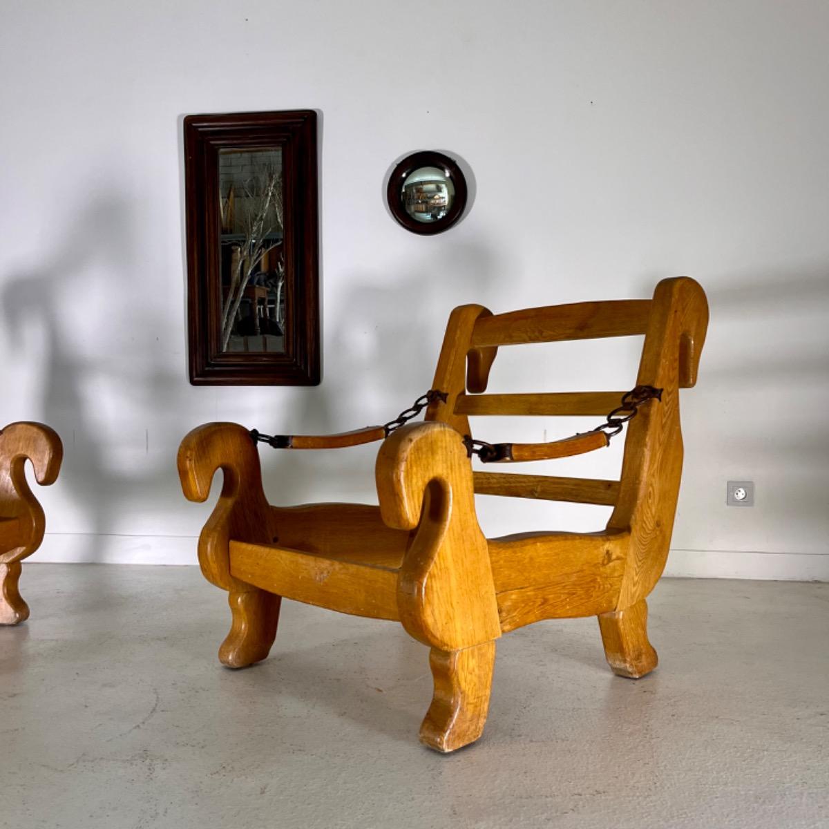 Pair of 1960 French brutalist armchairs 