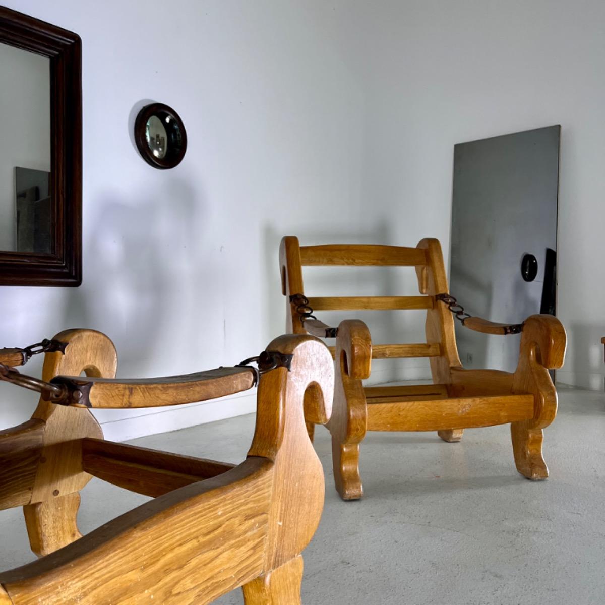 Pair of 1960 French brutalist armchairs 