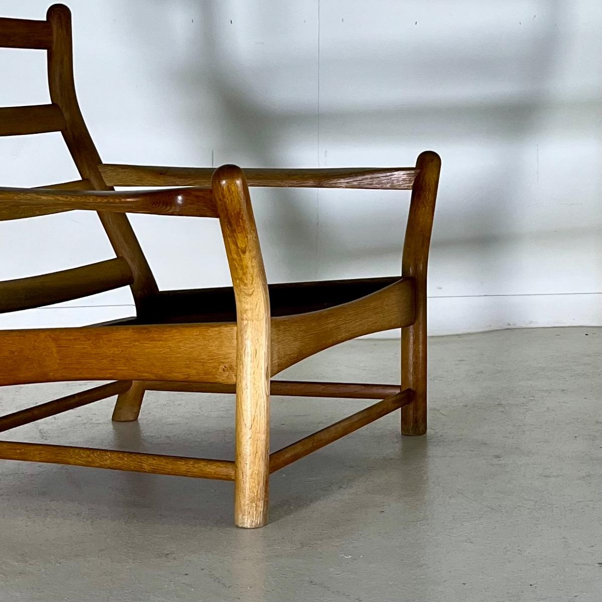 Pair of 1960 large oak armchairs 