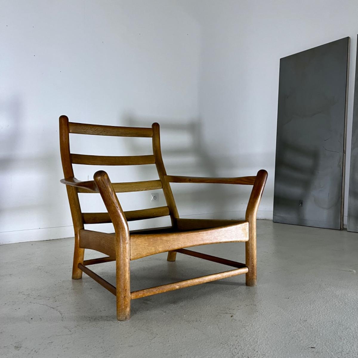 Pair of 1960 large oak armchairs 