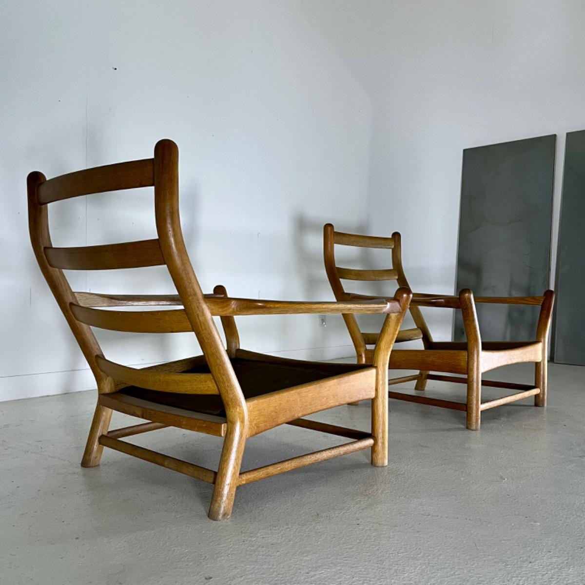 Pair of 1960 large oak armchairs 