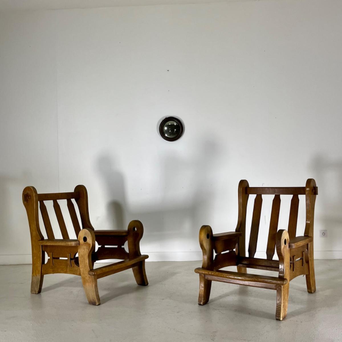 Pair of 1960 modern rustic armchairs 