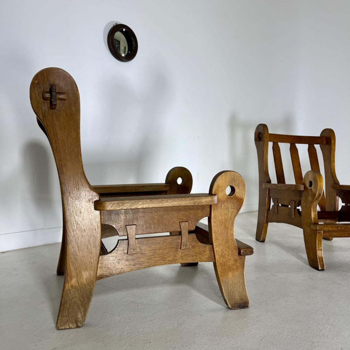 Pair of 1960 modern rustic armchairs 