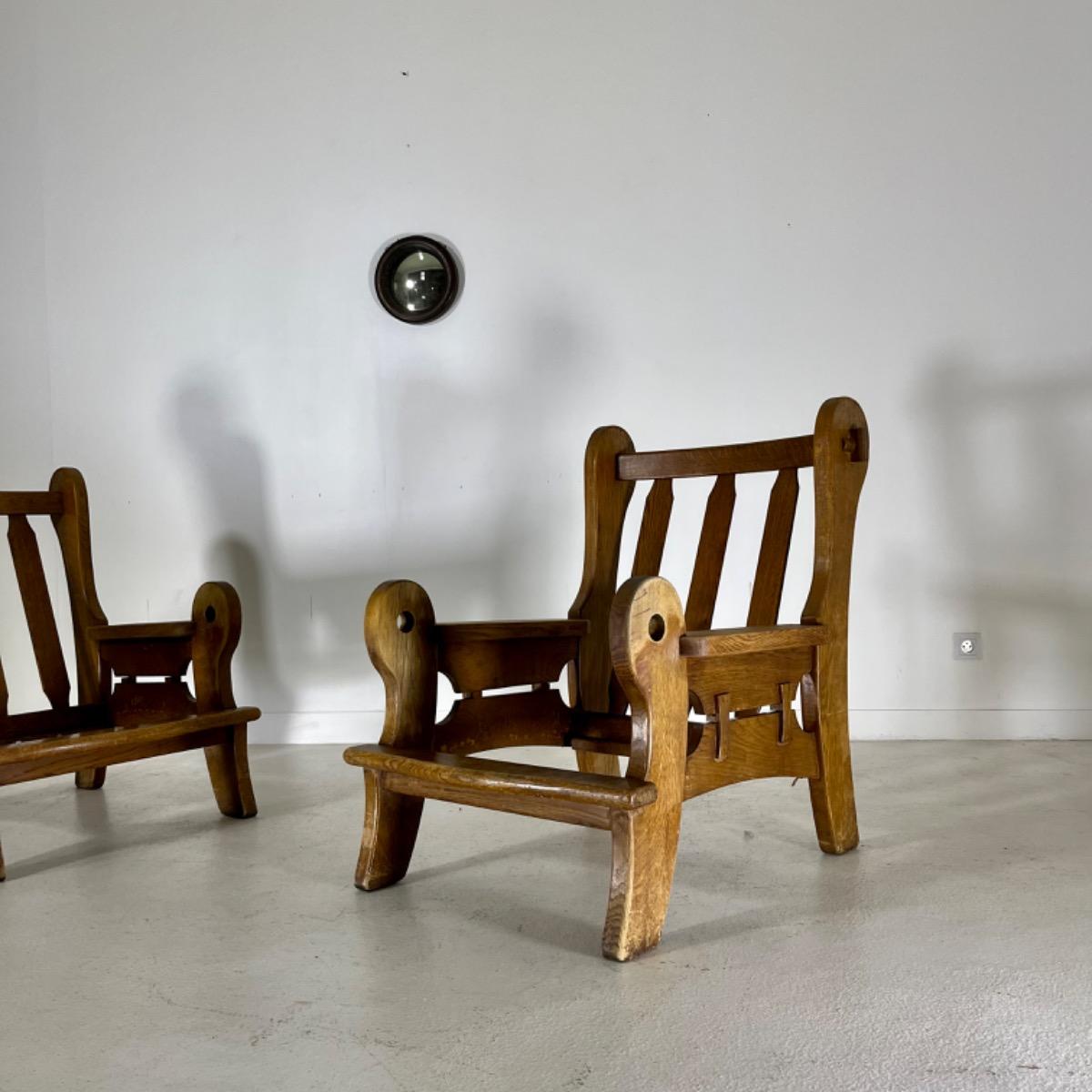 Pair of 1960 modern rustic armchairs 