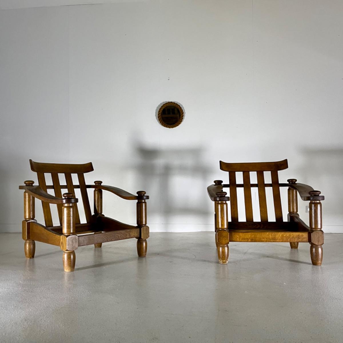 Pair of 1960 rustic modern armchairs 