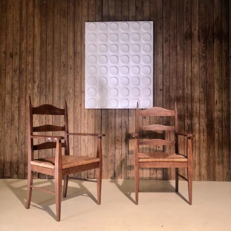 Pair of 1960 rustic modern armchairs 