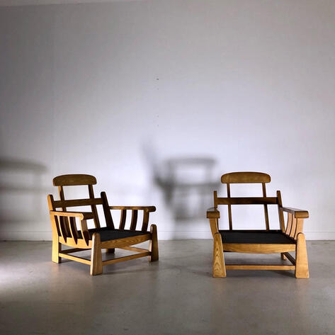 Pair of 1960 rustic modern armchairs 