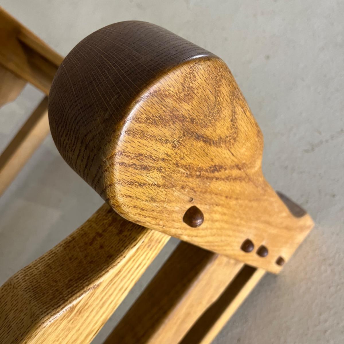 Pair of 1970 brutalist oak wood armchairs 