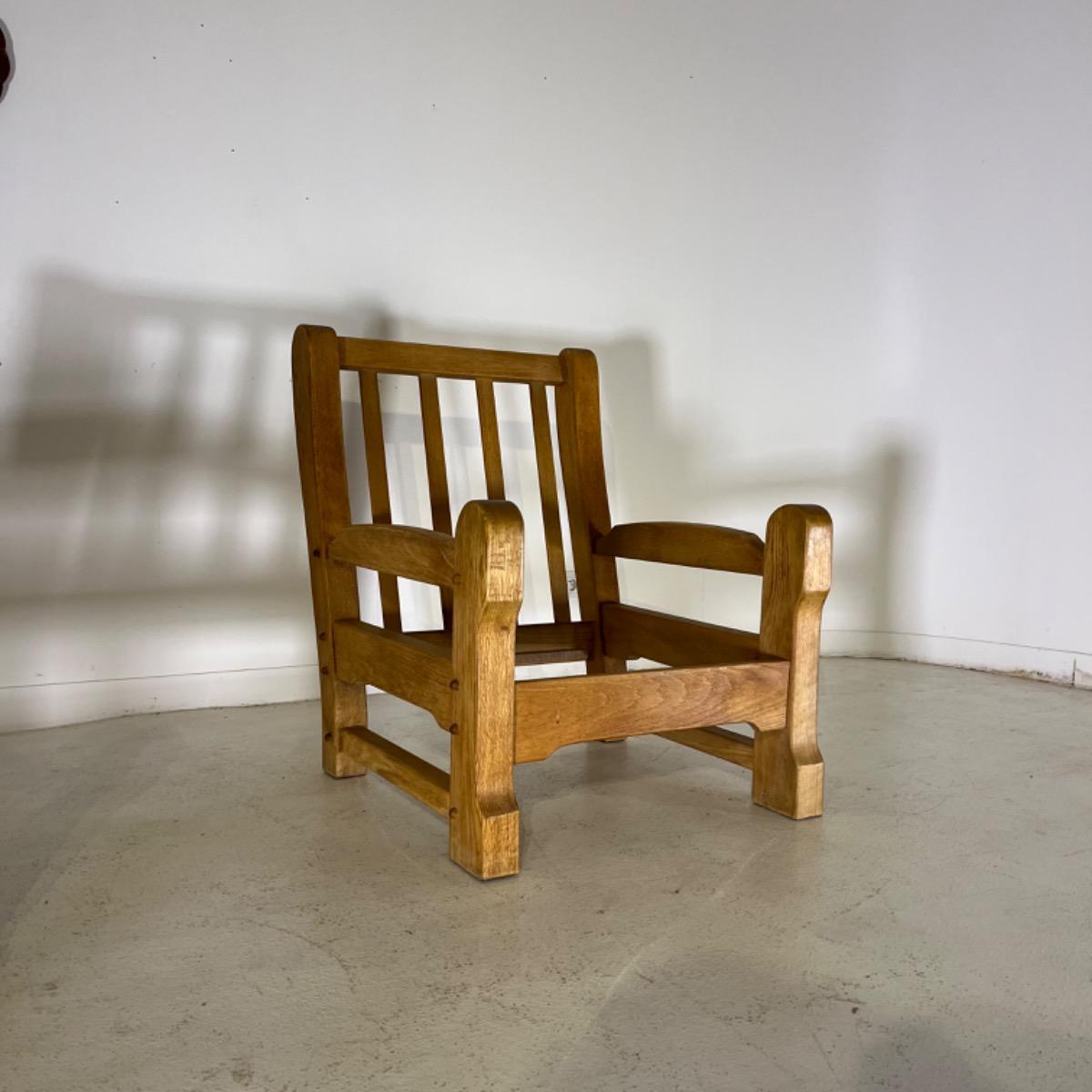 Pair of 1970 brutalist oak wood armchairs 