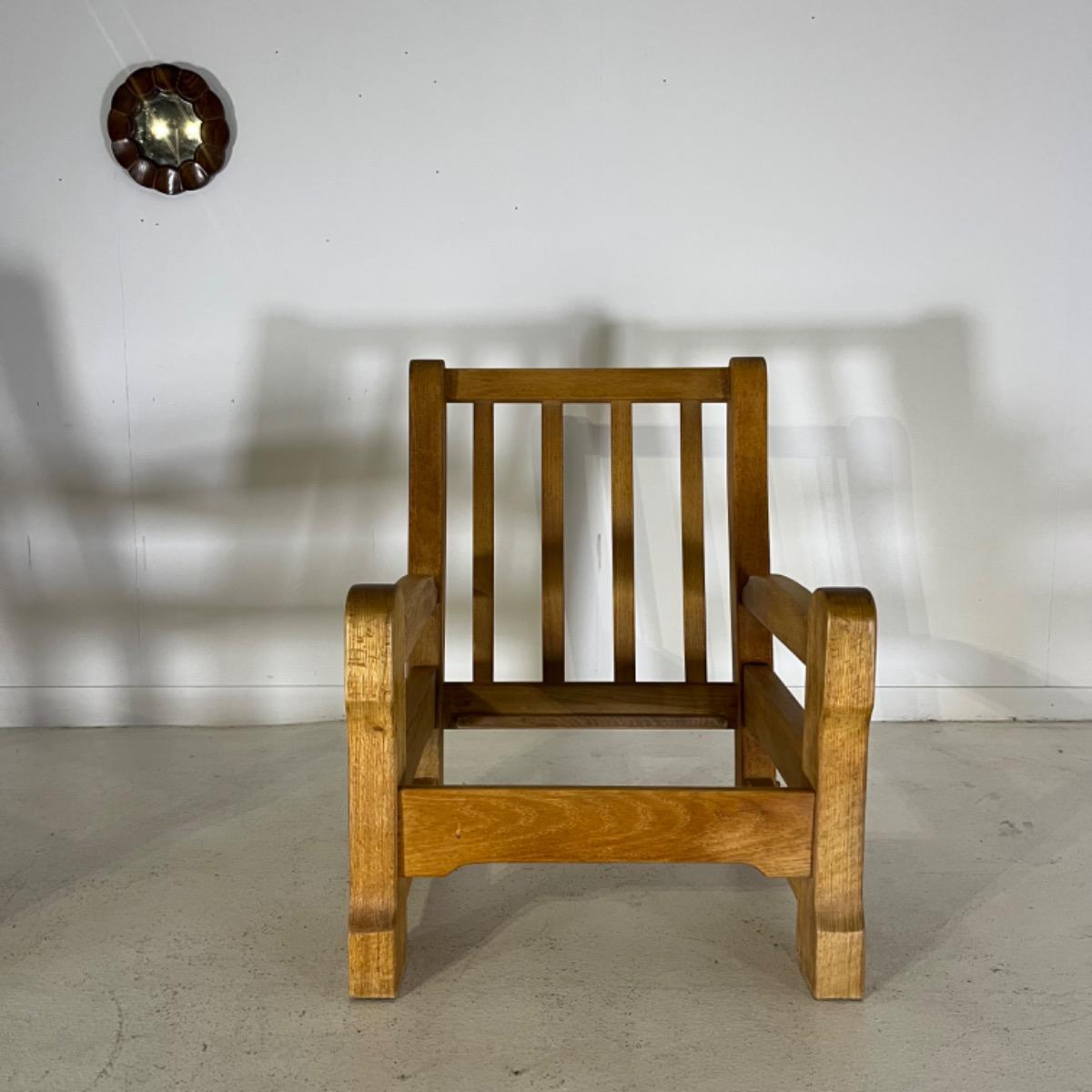 Pair of 1970 brutalist oak wood armchairs 