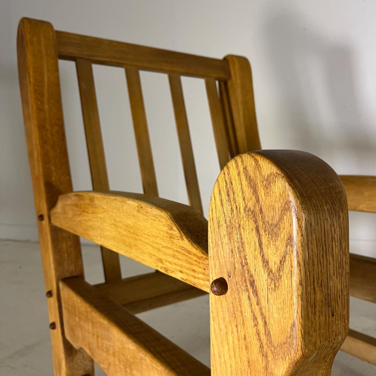 Pair of 1970 brutalist oak wood armchairs 