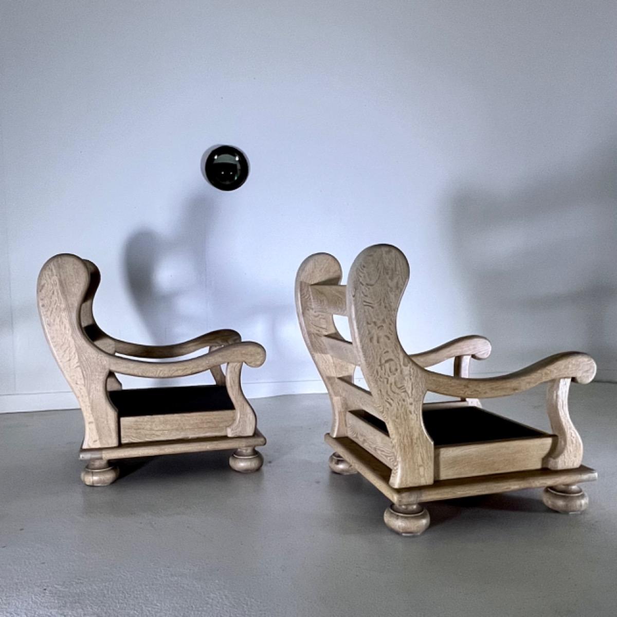 Pair of 1970 French chunky brutalist armchairs 
