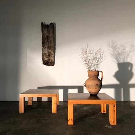 Pair of 1970 pine side tables 