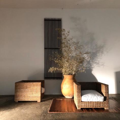 Pair of 1980 rattan armchairs 