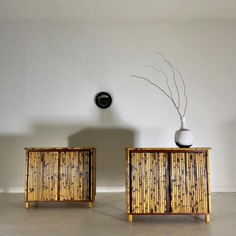 Pair of French 1960 bamboo cabinets 