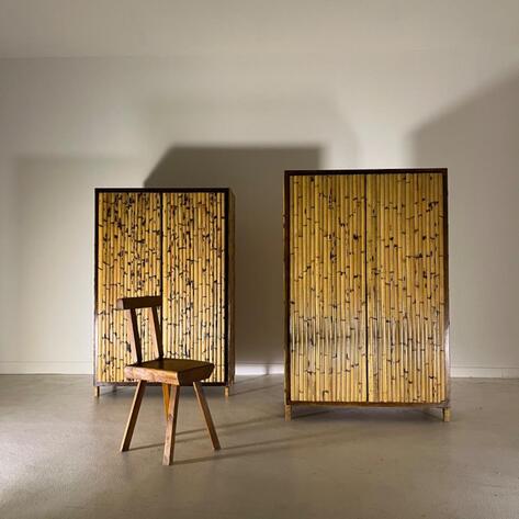 Pair of French 1960 bamboo cabinets 