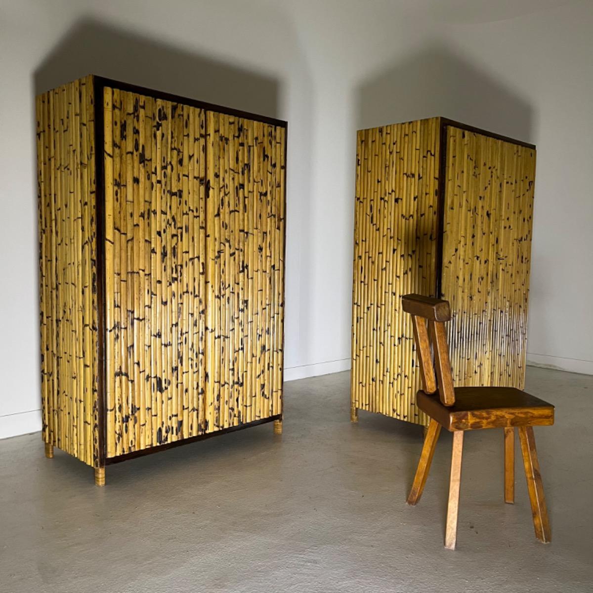 Pair of French 1960 bamboo cabinets 