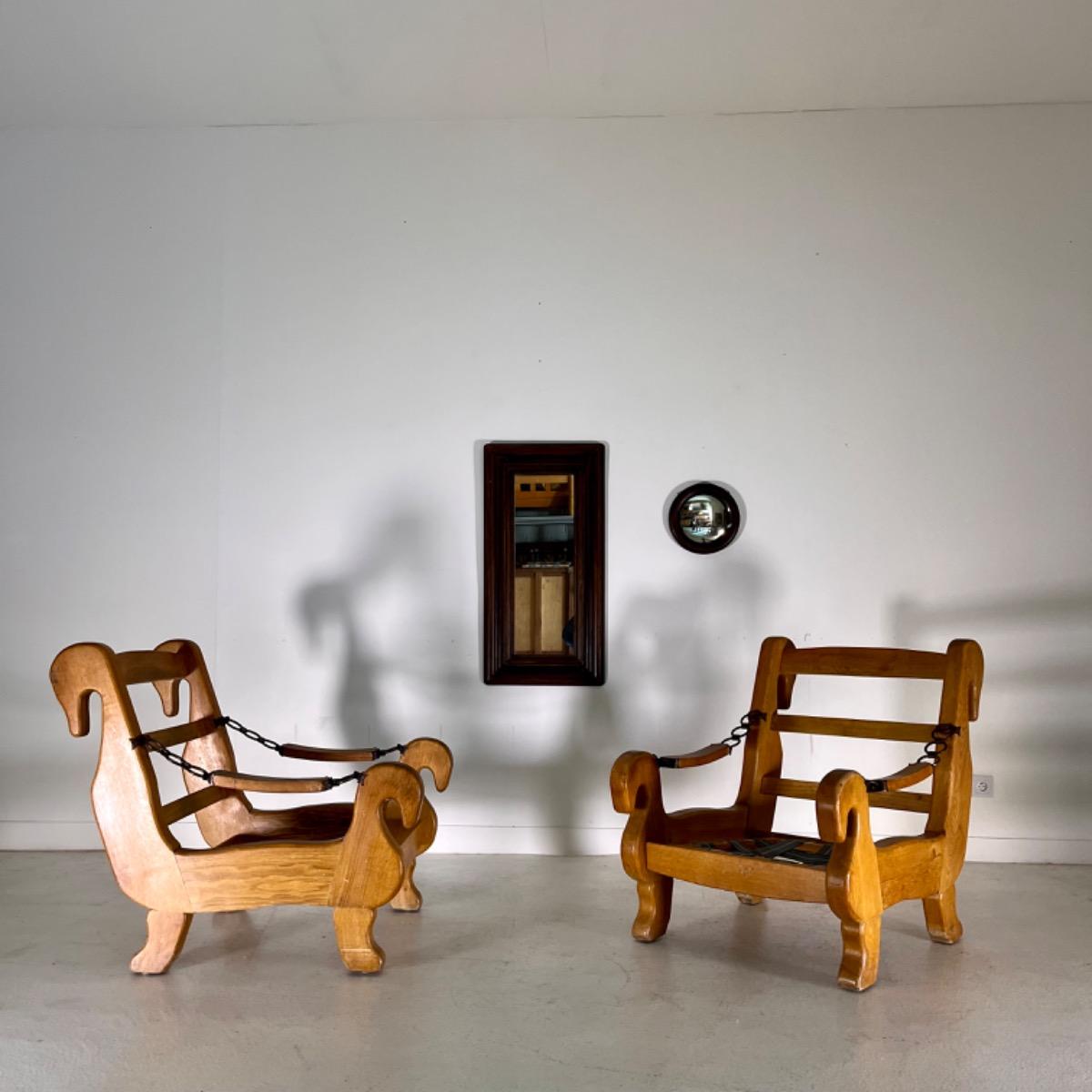 Pair of French 1970 brutalist armchairs 