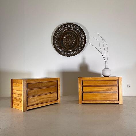 Pair of French 1970 elm chest of drawers 