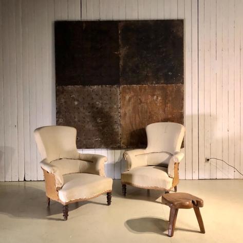 Pair of high back Napoleon 3 armchairs 