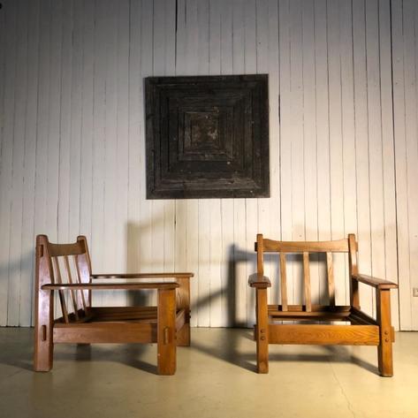 Pair of large 1960 elm armchairs 