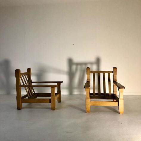 Pair of large primitive armchairs 