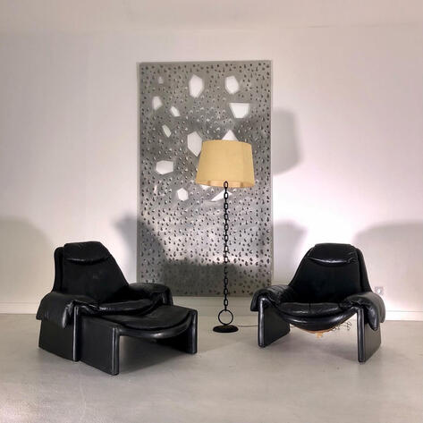 Pair of leather lounge 1970 armchairs