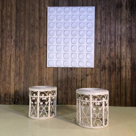 Pair rattan side tables 