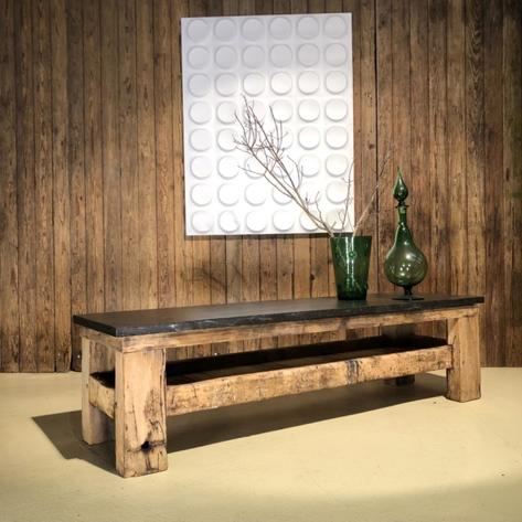 Primitive coffee table with stone top