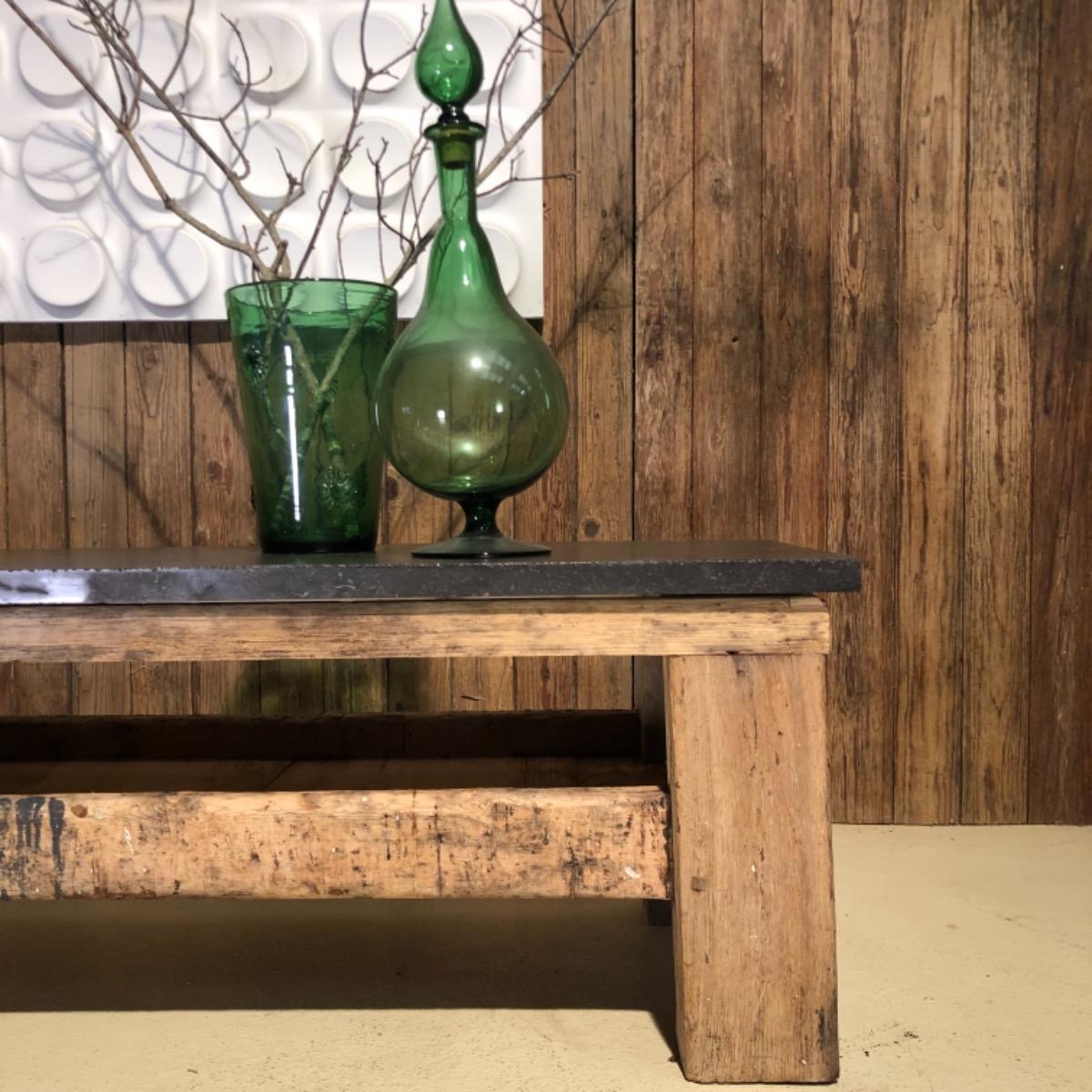 Primitive coffee table with stone top