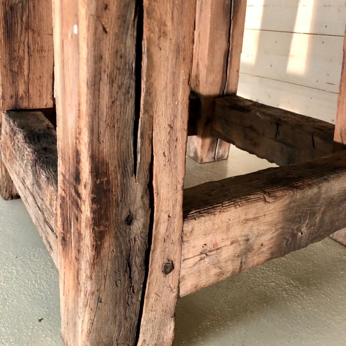 Primitive side table with blue stone 