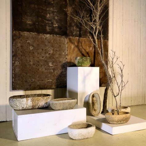 Set 7 primitive concrete planters 