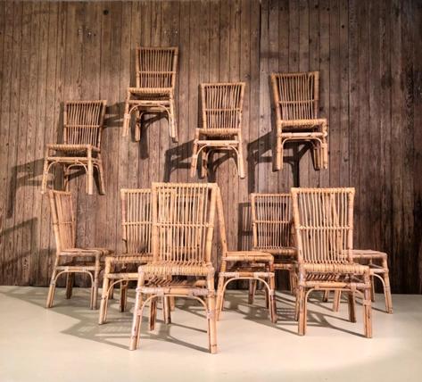 Set of 12 1960 rattan chairs 