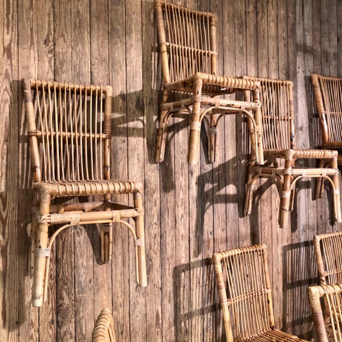 Set of 12 1960 rattan chairs 