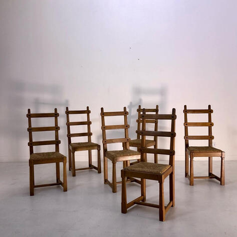 Set of 1950 French rustic modern chairs 