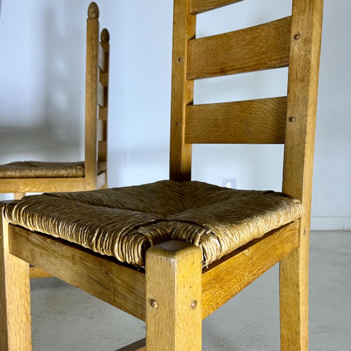 Set of 1970 Rustic modern straw chairs 