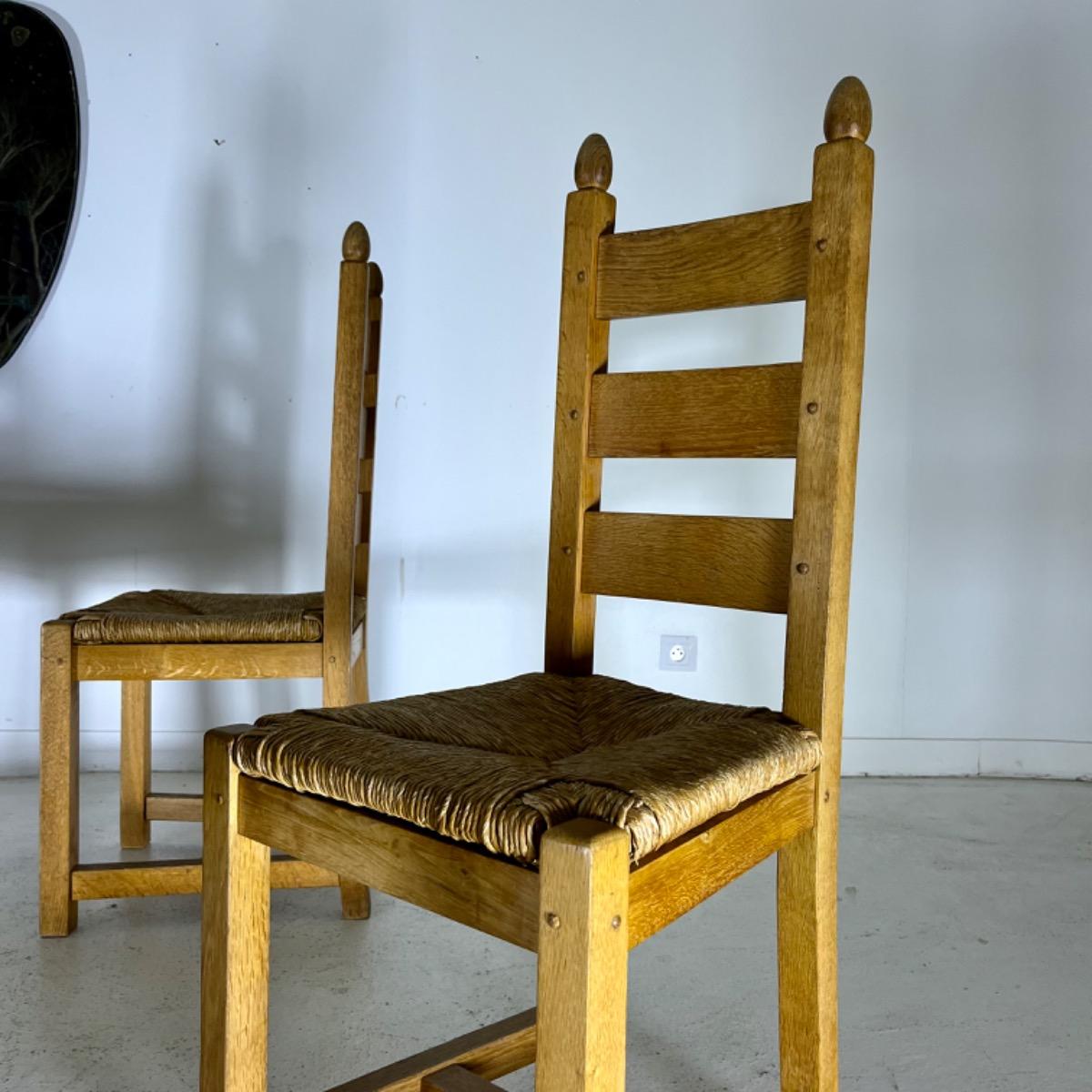 Set of 1970 Rustic modern straw chairs 