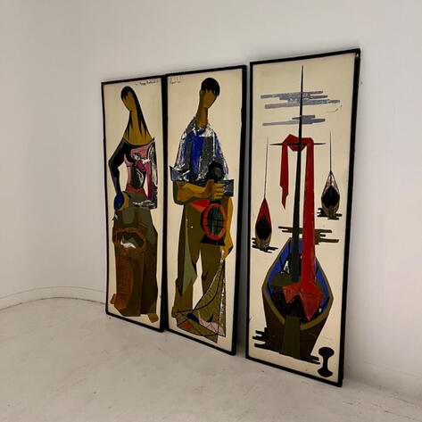 Set of 3 1950 painting panels 