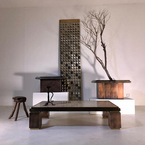 Set of 3 1970 travertine coffee tables 