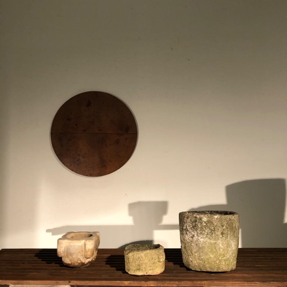 Set of 3 primitive stone urns