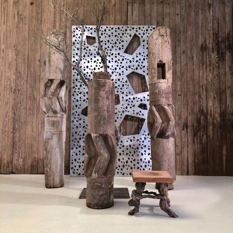 Set of 3 primitive wooden totem