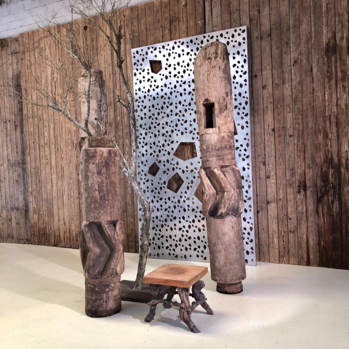 Set of 3 primitive wooden totem