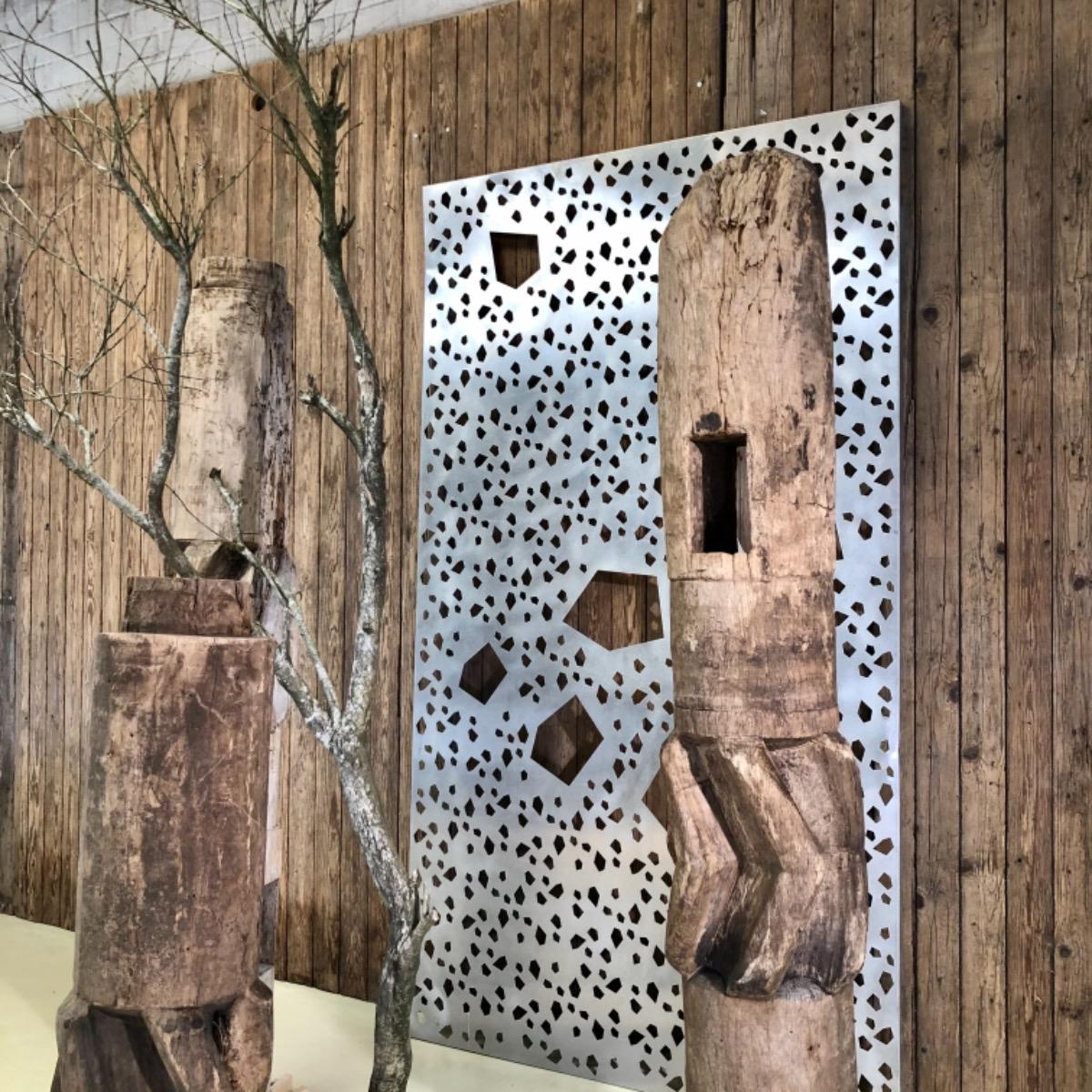 Set of 3 primitive wooden totem