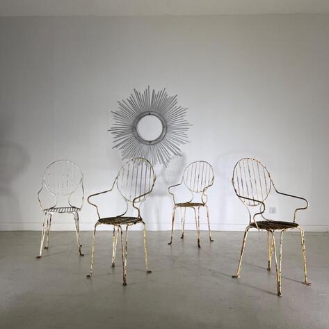 Set of 4 1950 French wrought iron garden chairs 