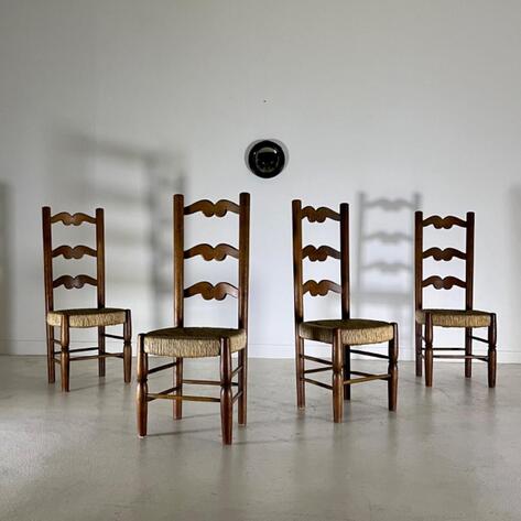 Set of 4 French rustic modern chairs 