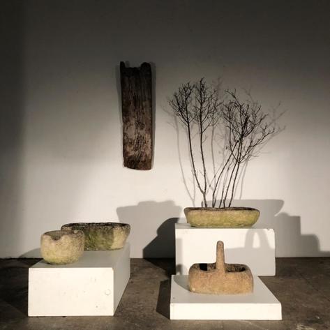 Set of 4 primitive concrete planters 