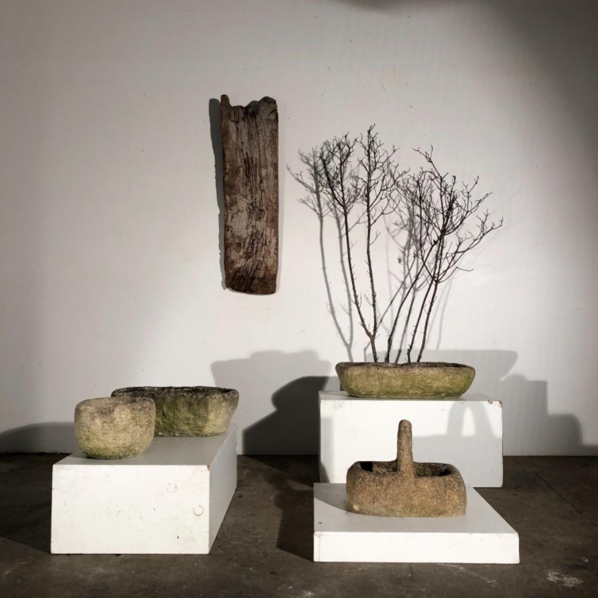 Set of 4 primitive concrete planters 