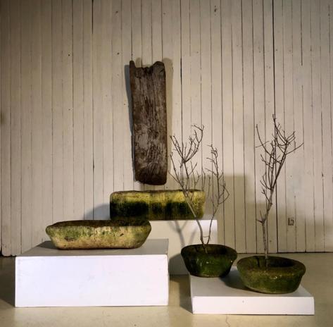 Set of 4 primitive concrete planters 